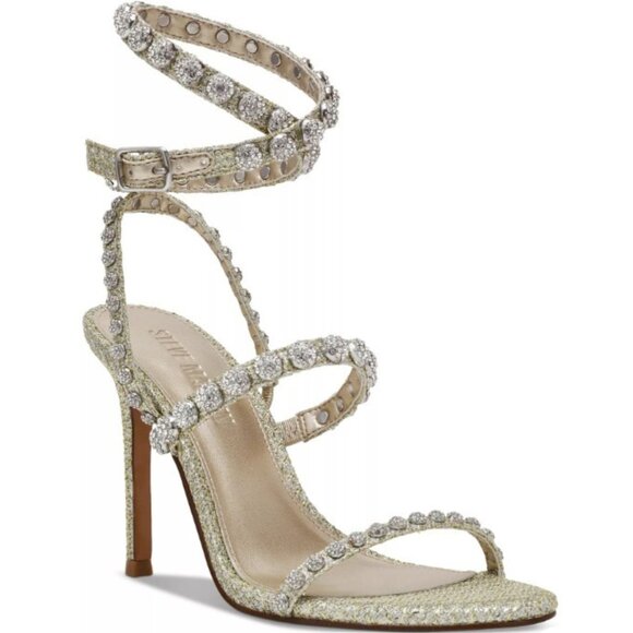 Steve Madden Silver Teena Embellished High-Heel Dress Sandals - SZ 9 - NWOT - Picture 1 of 11